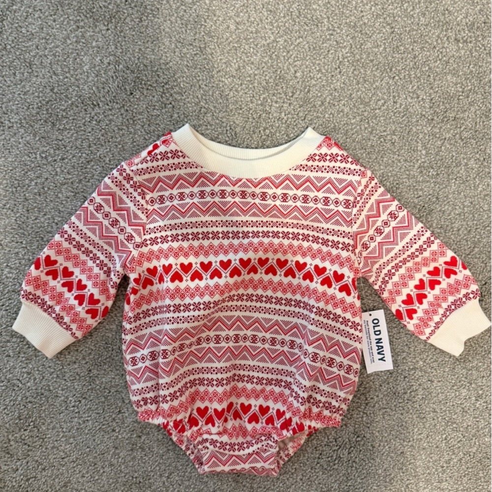 Old Navy Red and White Heart Sweater
